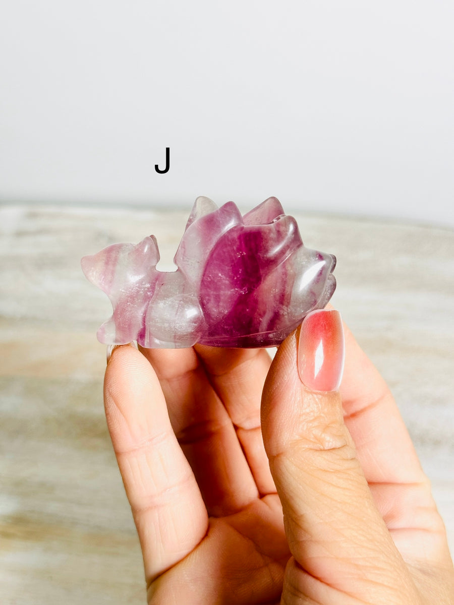 Candy Fluorite 9 Tail Fox Carving