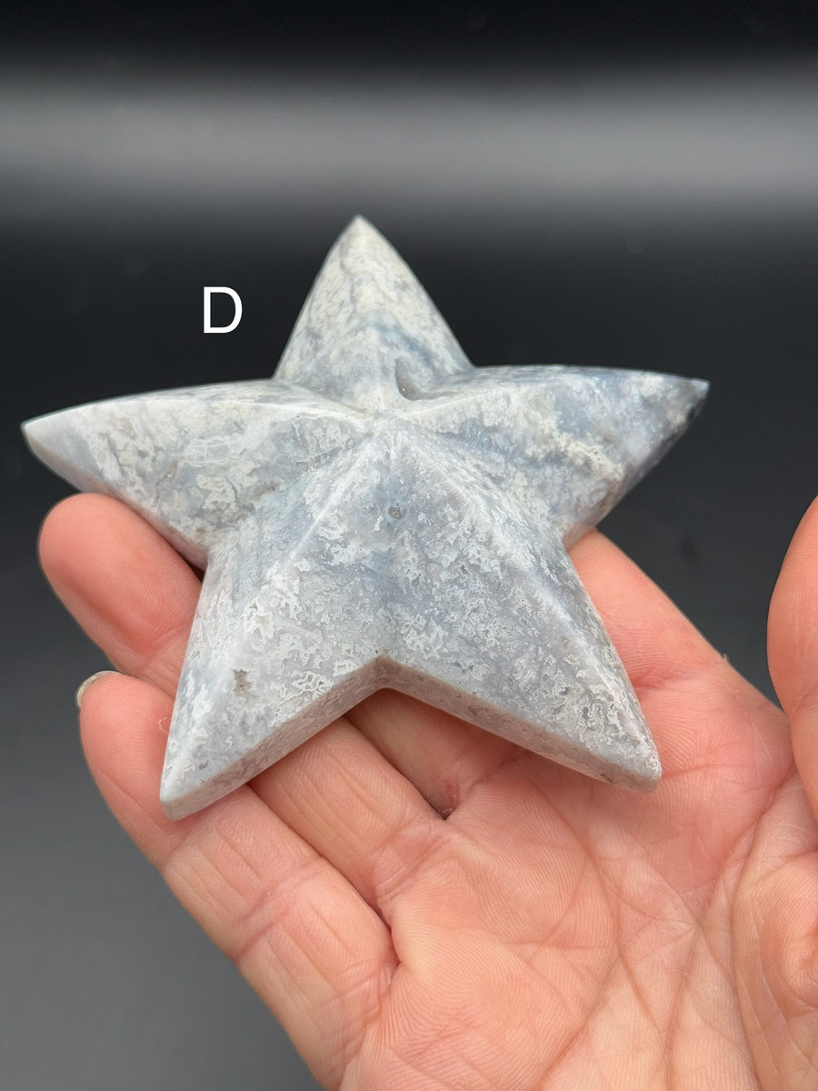 Blue Plume Agate 3D Star Carving