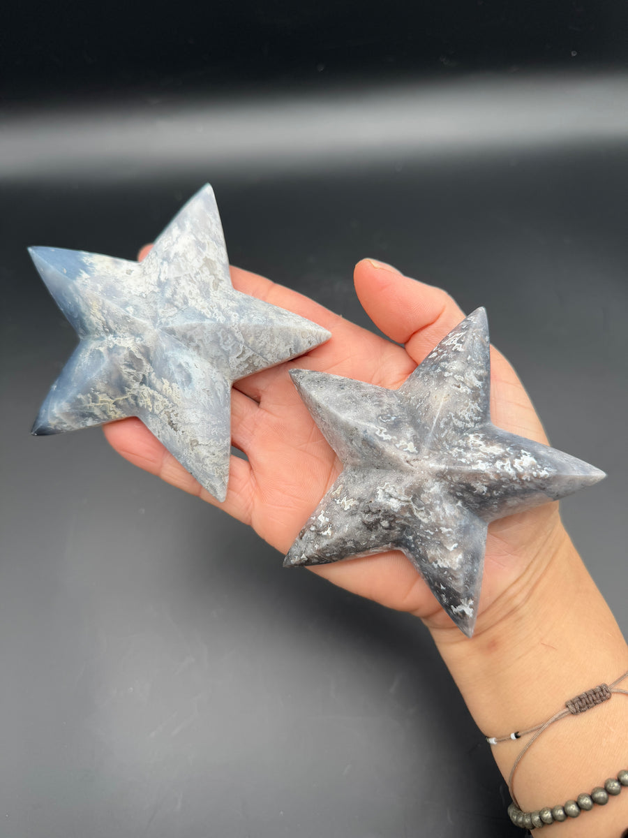 Blue Plume Agate 3D Star Carving