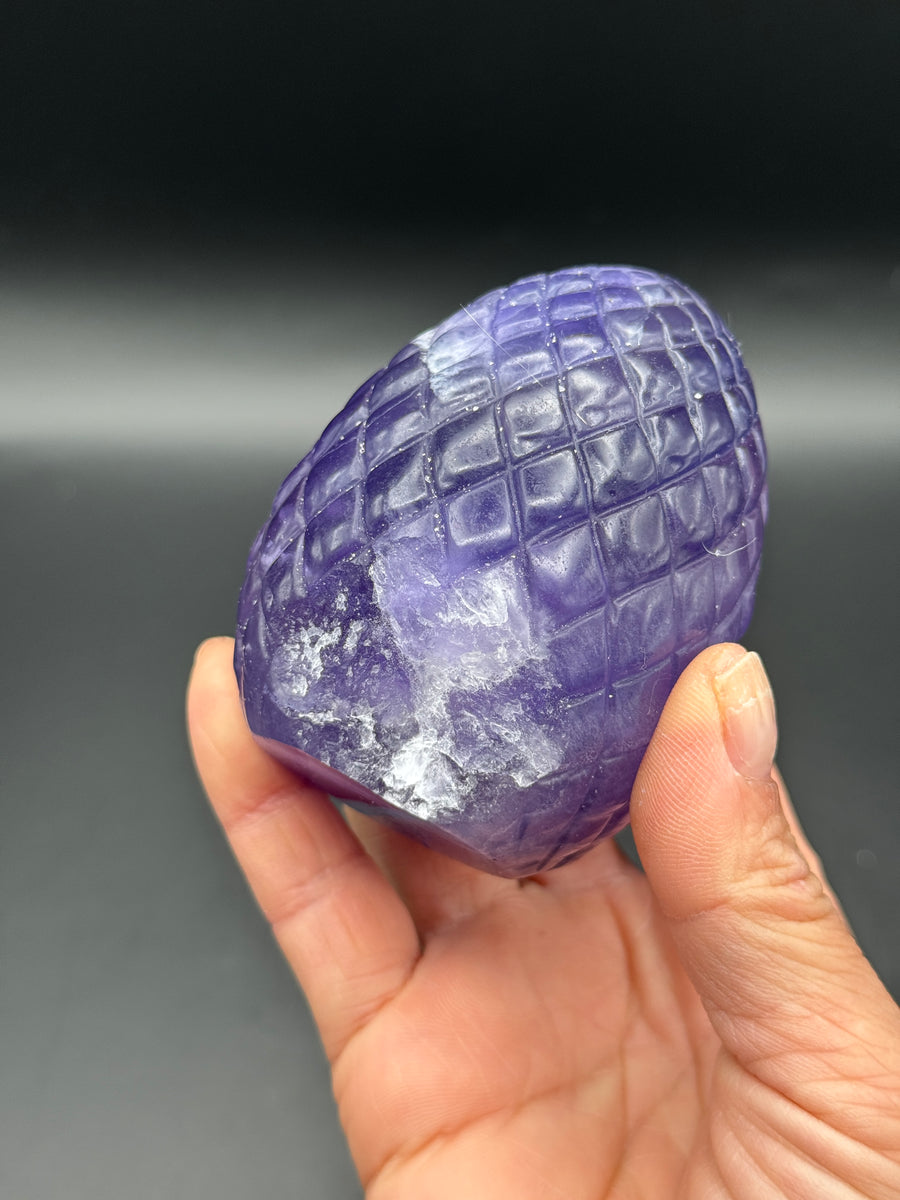 IMPERFECT - Purple Fluorite Dragon Egg Carving