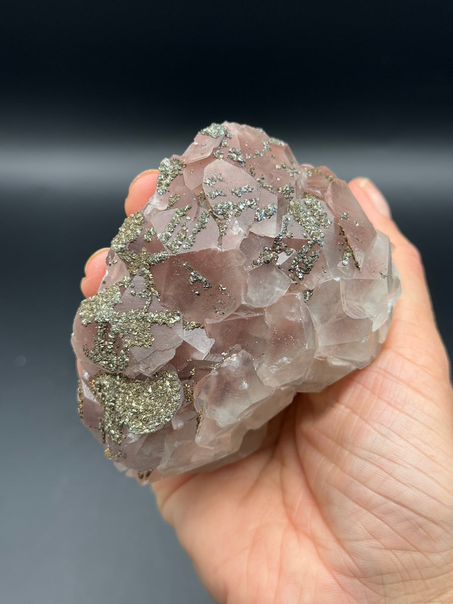 Pink Calcite with Pyrite Cluster