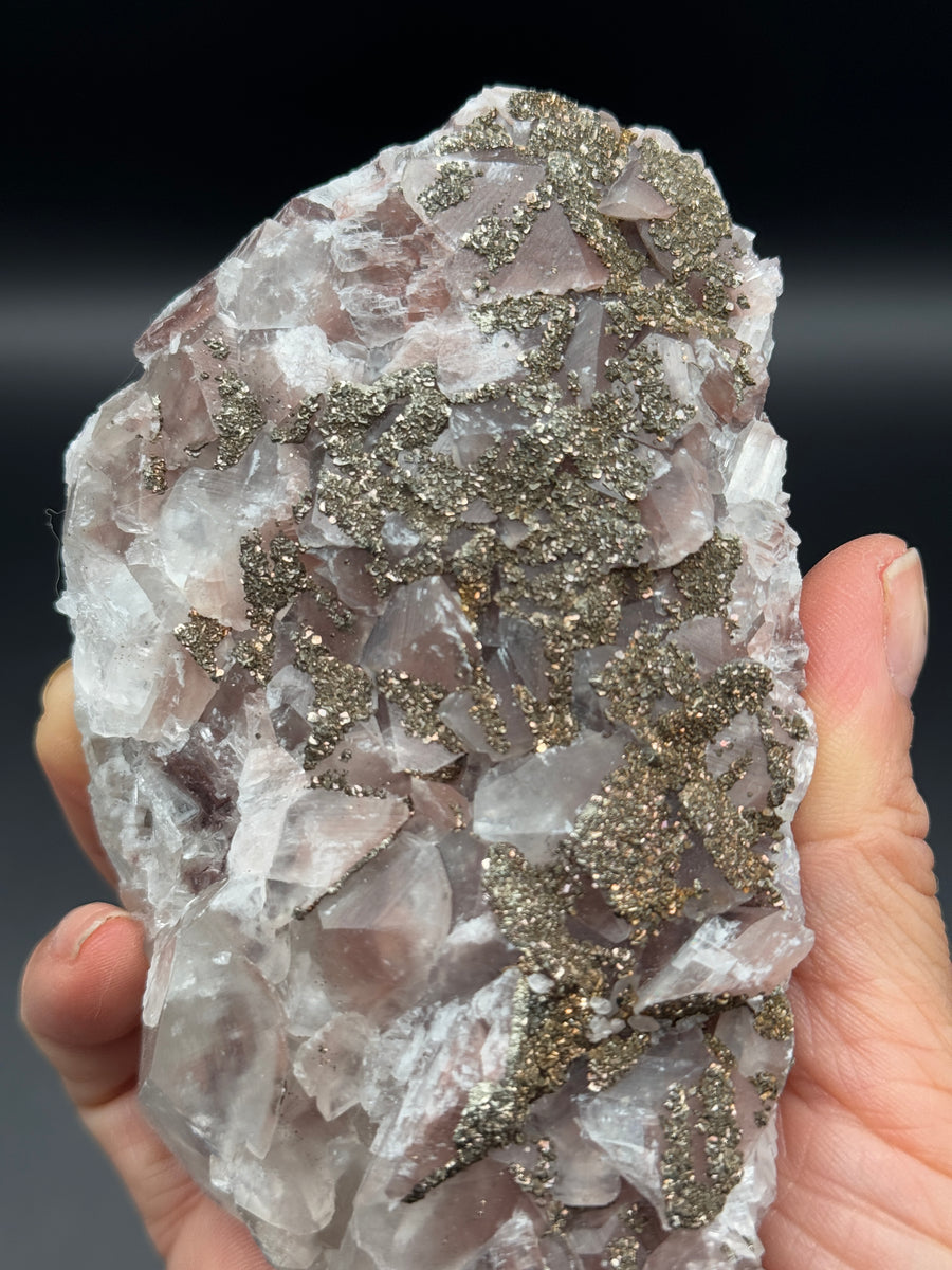 Pink Calcite with Pyrite Cluster