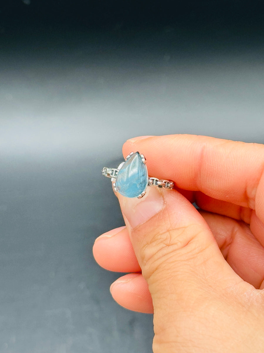 Aquamarine Teardrop 925 Sterling Silver Adjustable Ring