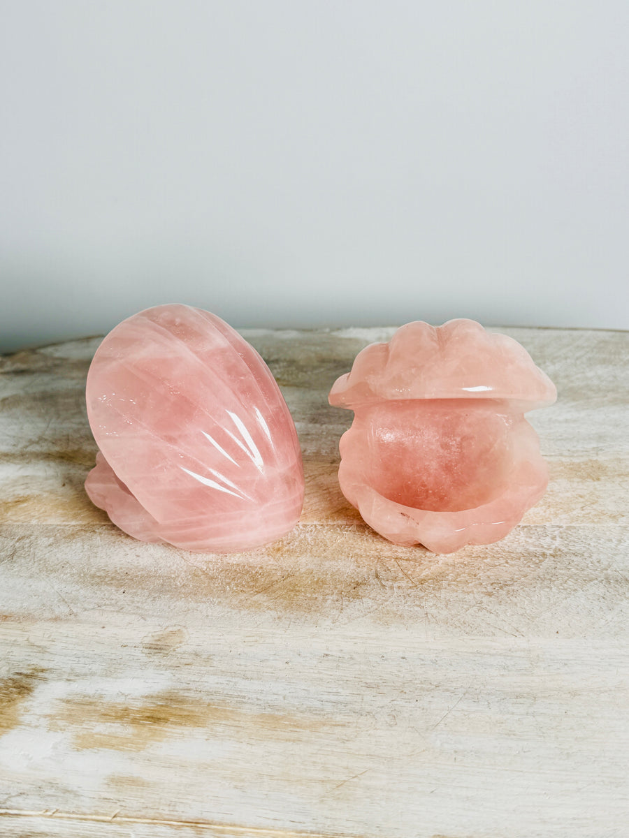 Rose Quartz Clam Shell Carving