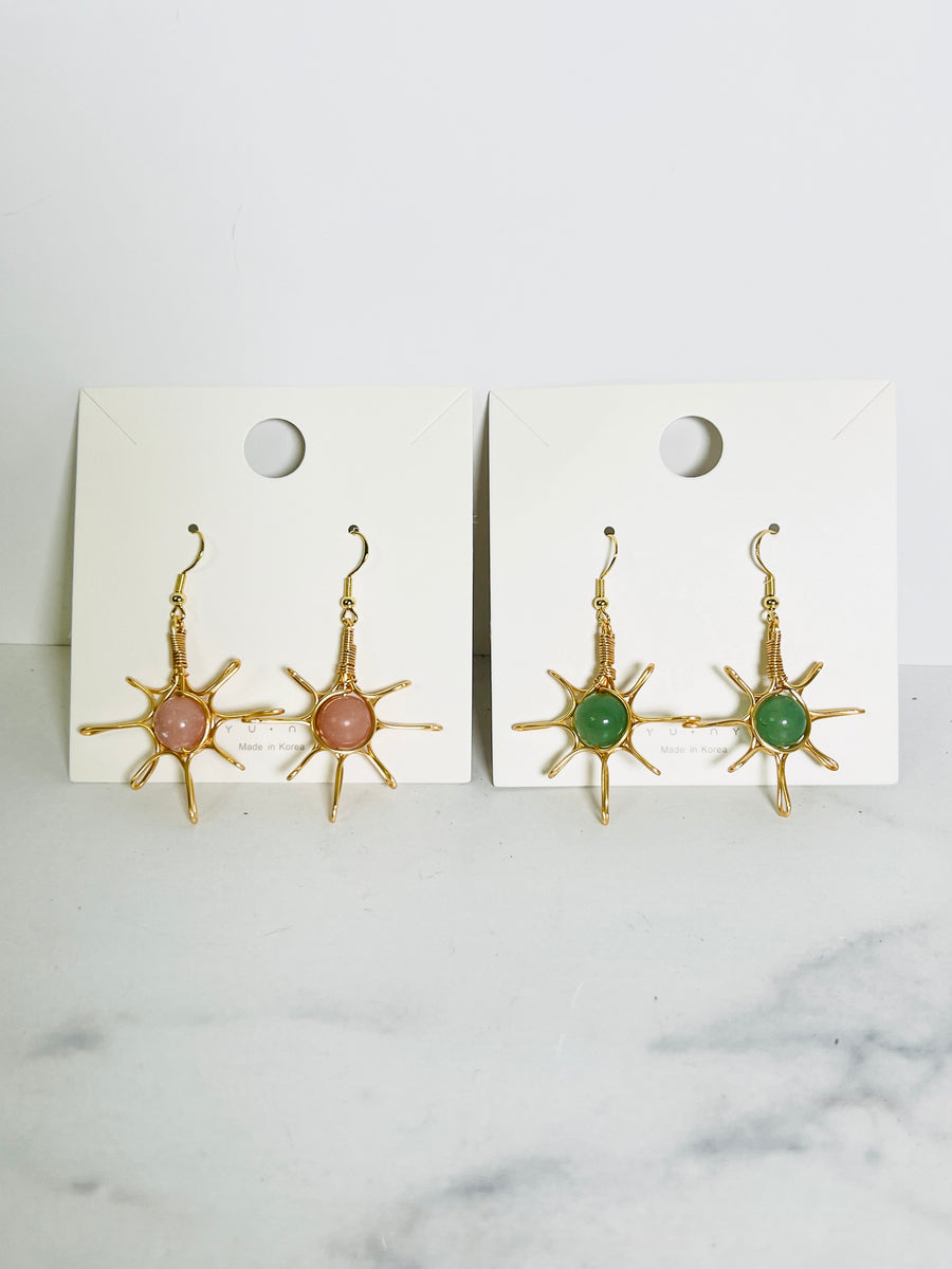 Gold Plated Wired Wrapped Sun Earrings