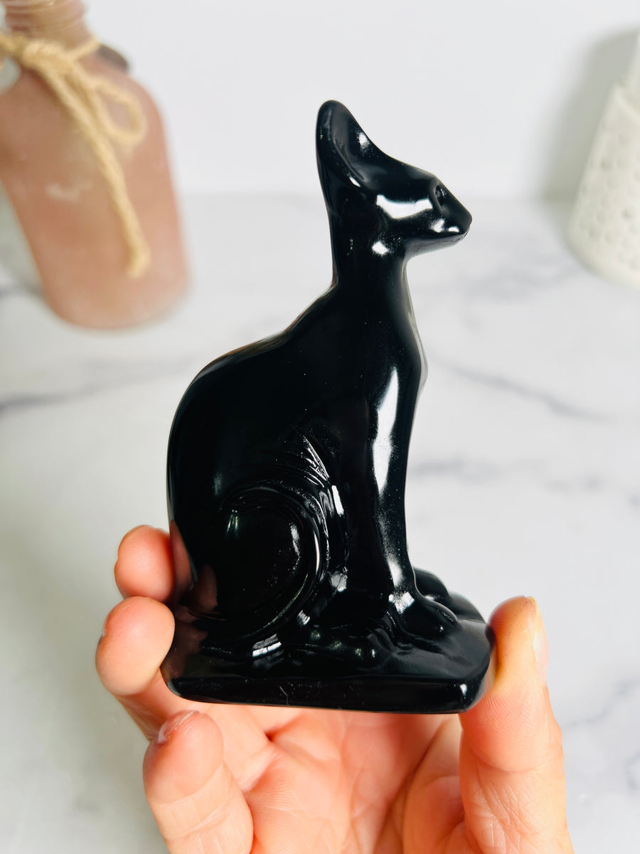 Black Obsidian Cat Carving