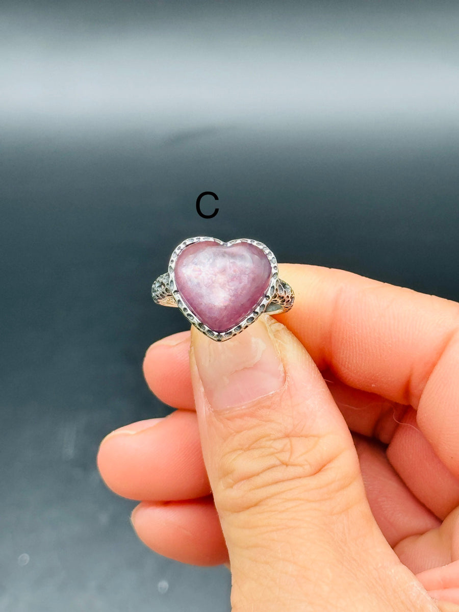 Purple Mica Heart 925 Sterling Silver Adjustable Ring