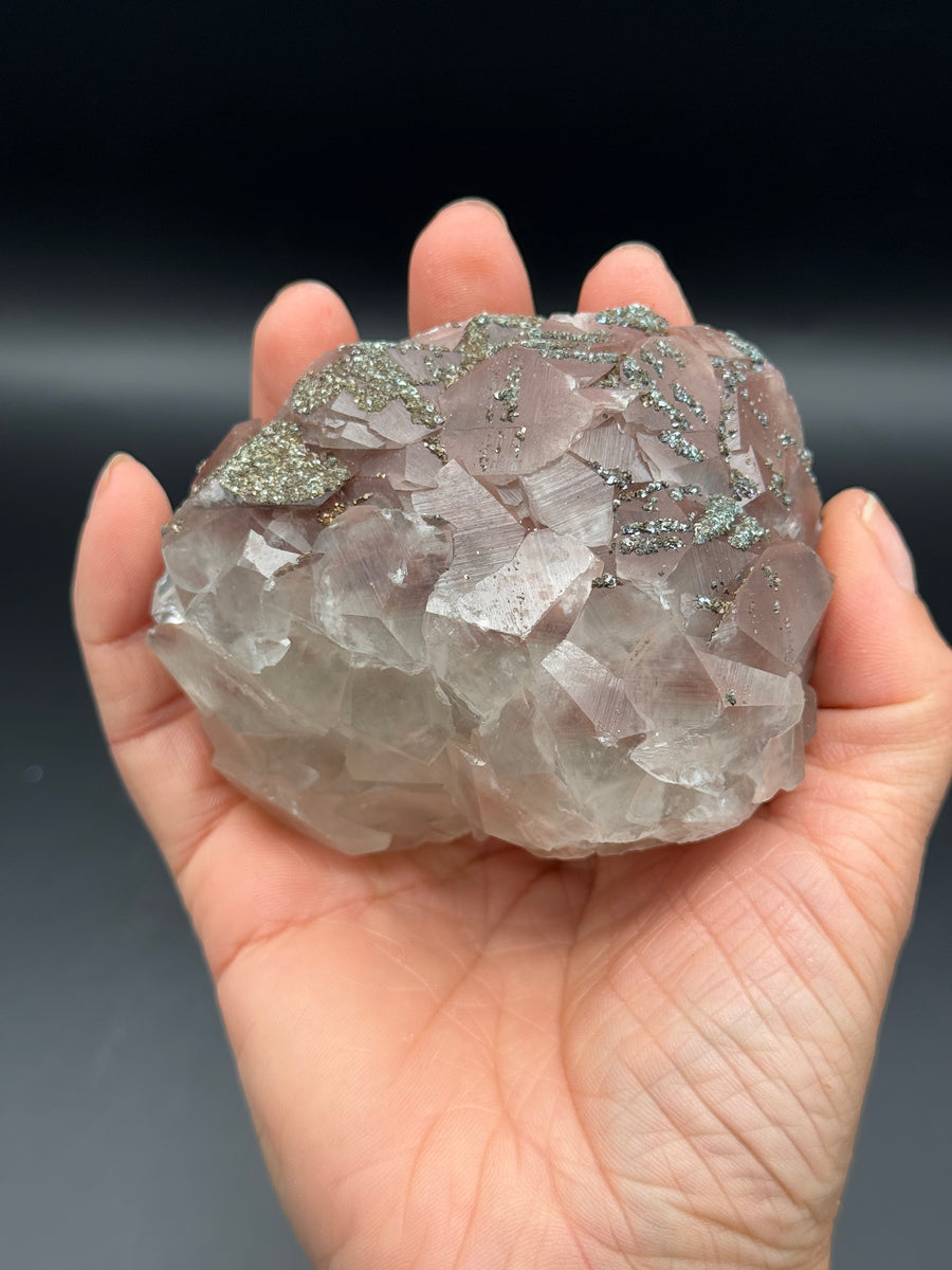 Pink Calcite with Pyrite Cluster