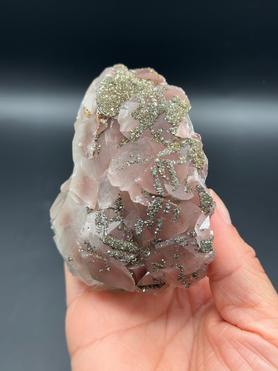 Pink Calcite with Pyrite Cluster