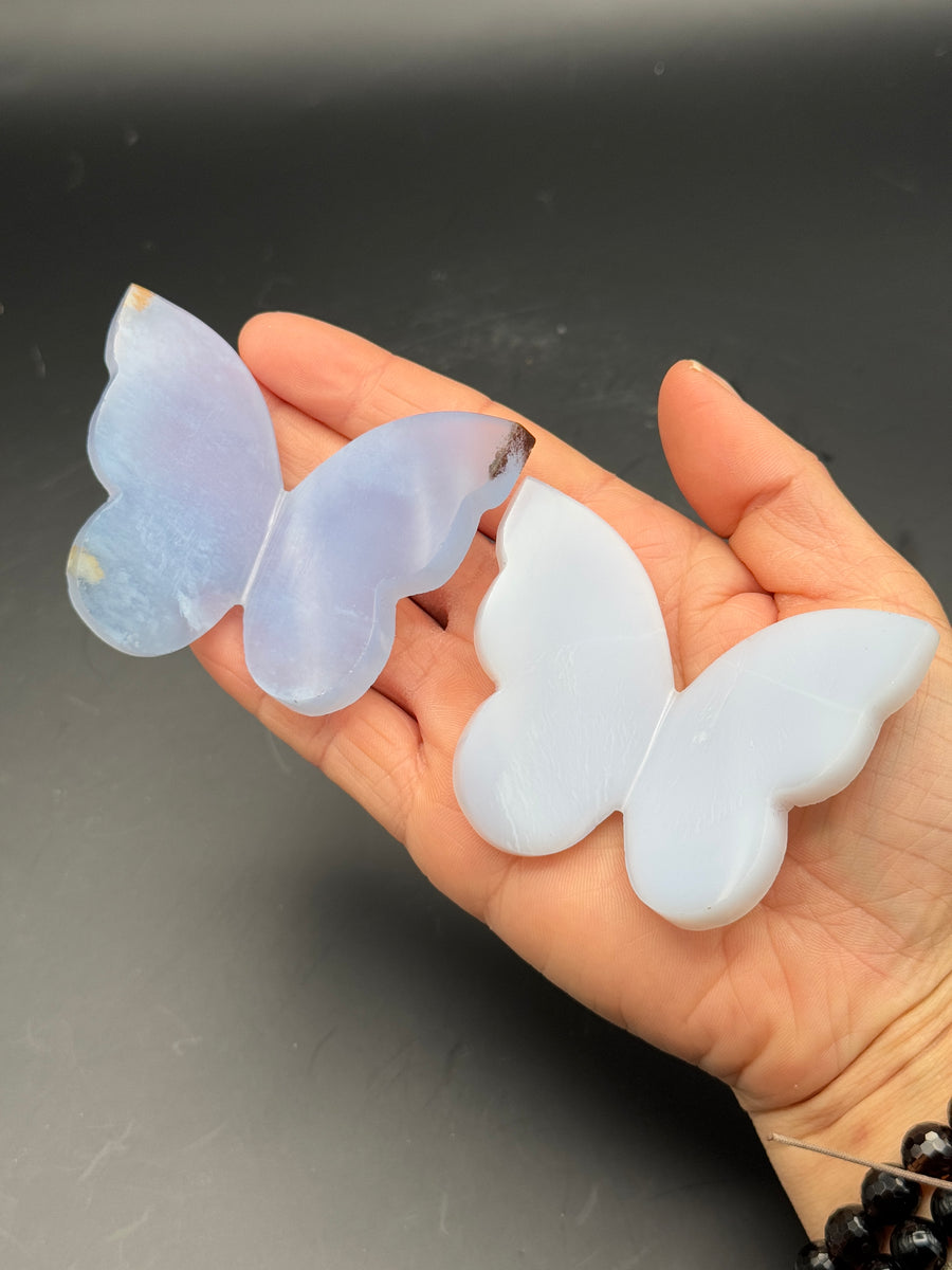 Blue Chalcedony 3D Butterfly Carving