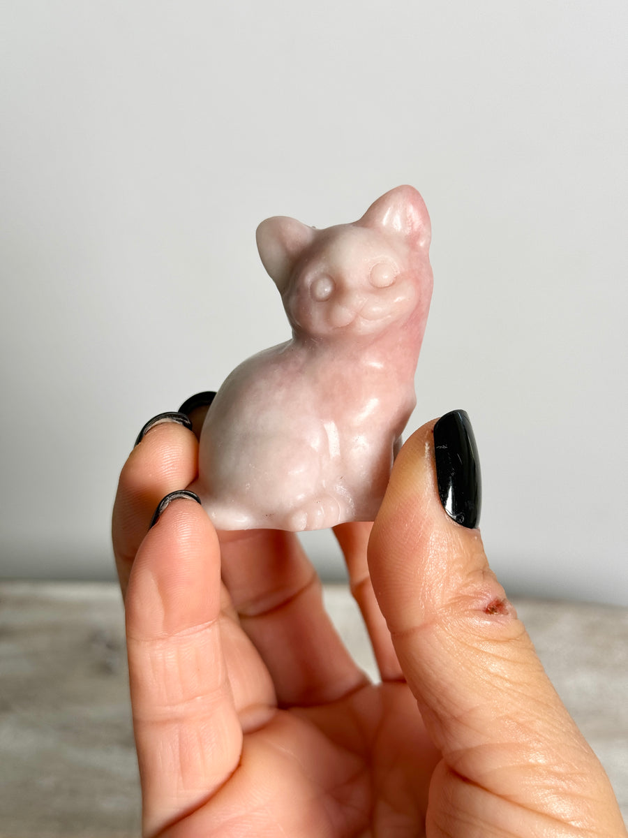 Pink Opal Cat Carving