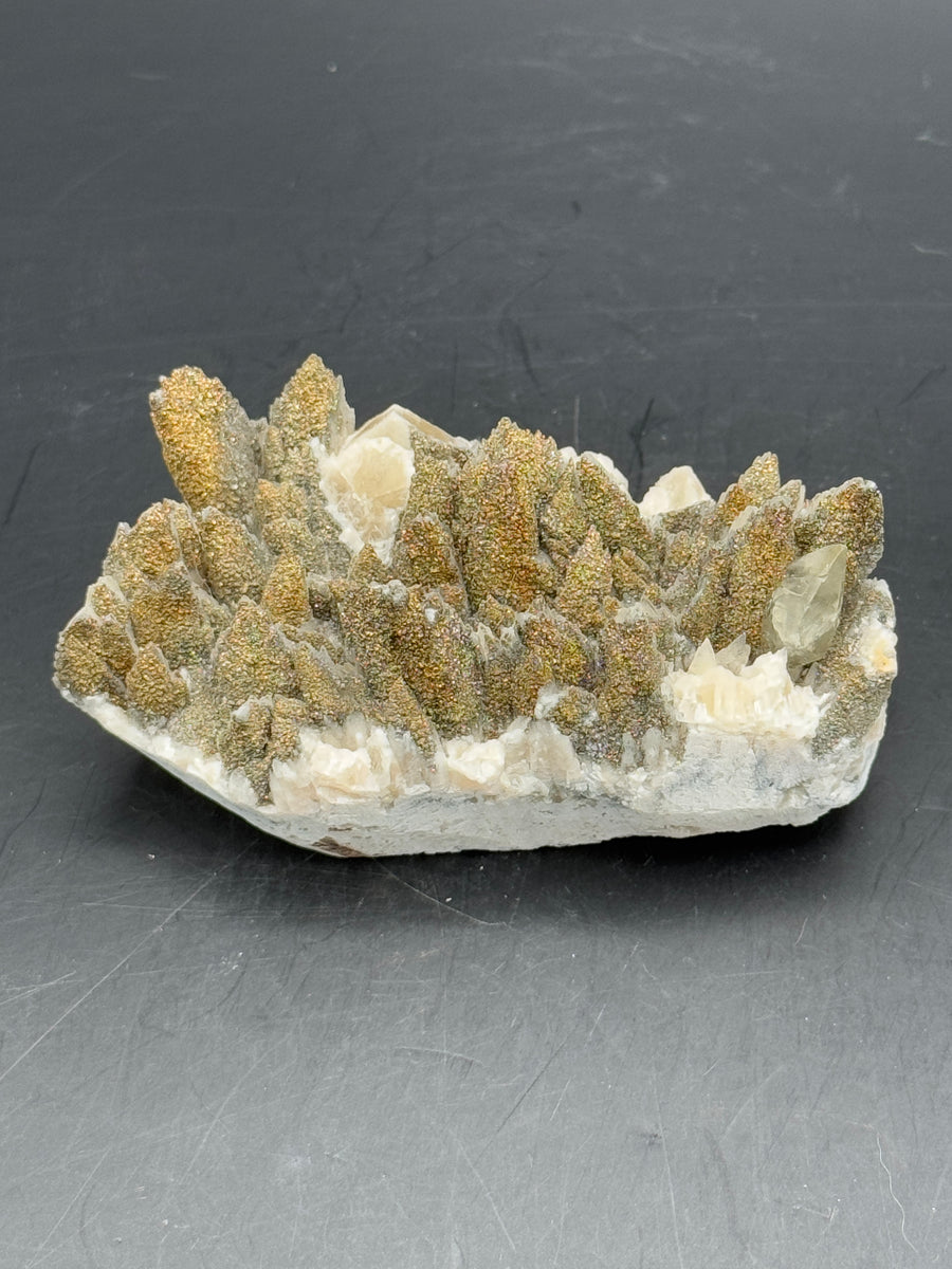 Pink Feather Calcite with Pyrite Cluster