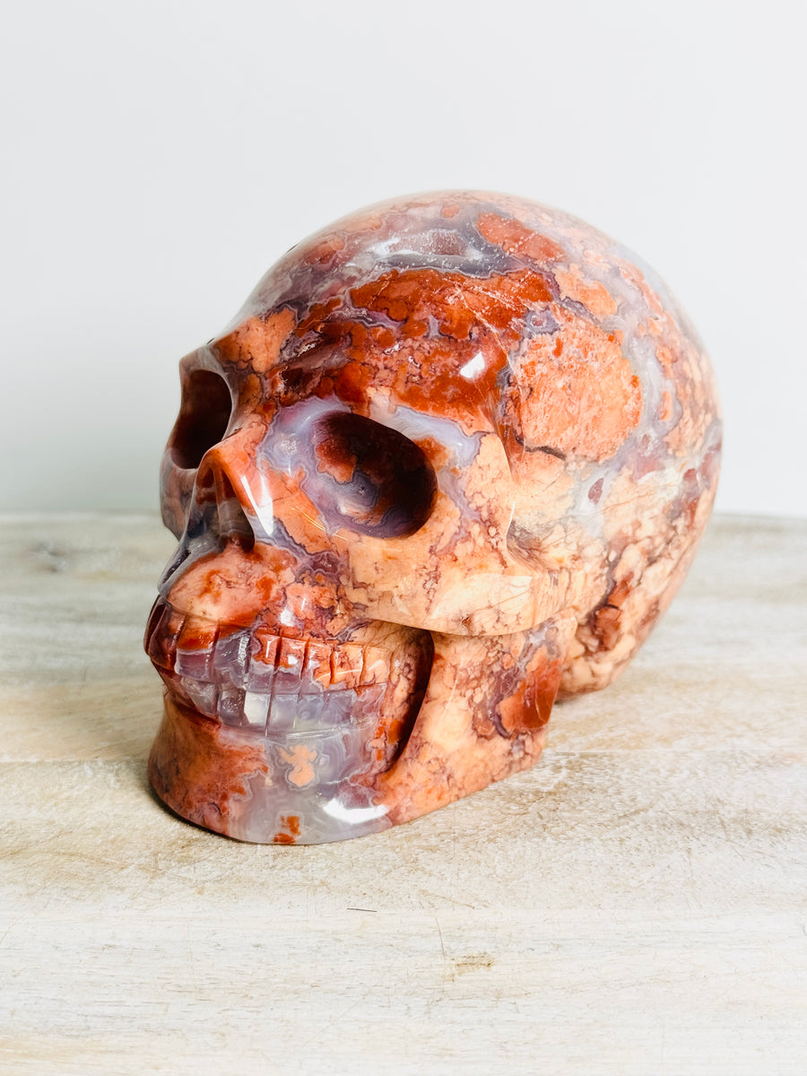 Cotton Candy Agate Skull Carving