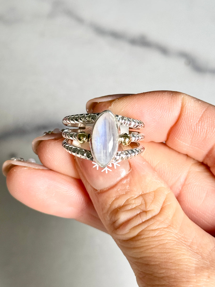 Moonstone Marquis Triple Band 925 Sterling Silver Ring