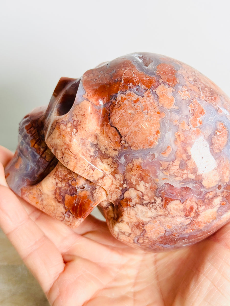 Cotton Candy Agate Skull Carving