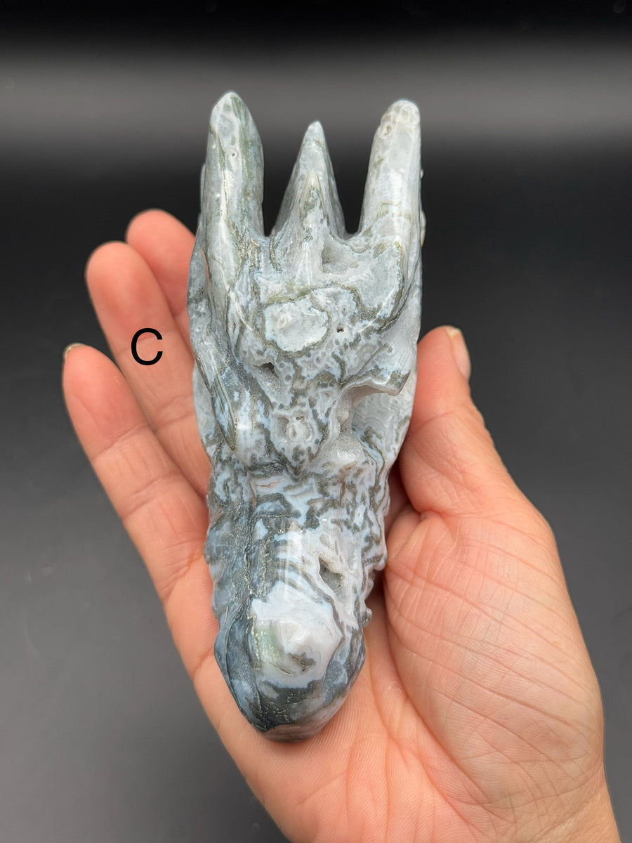 Moss Agate Dragon Head Carving