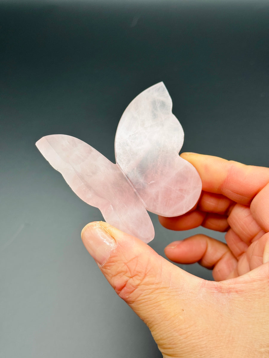 Rose Quartz 3D Butterfly Carving