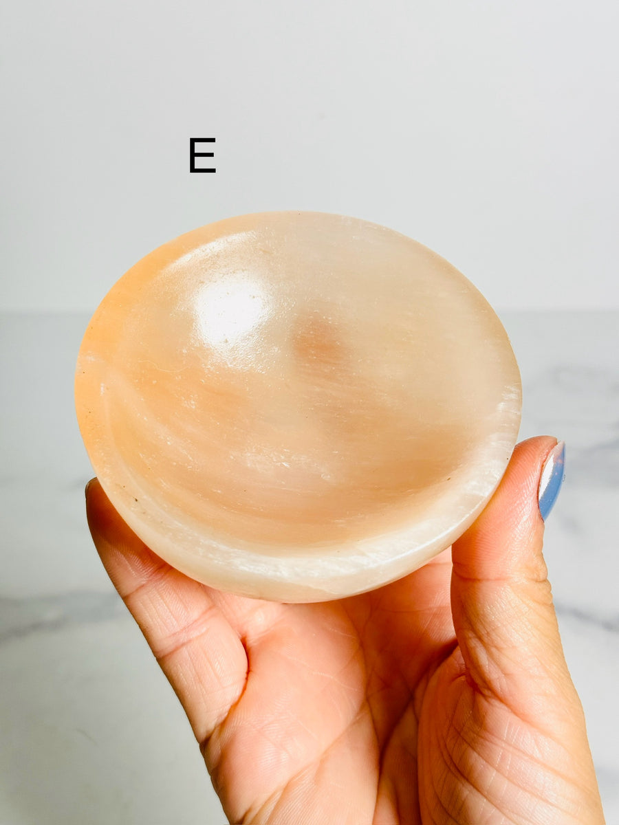 Peach Satin Spar (Selenite) Bowl Carving