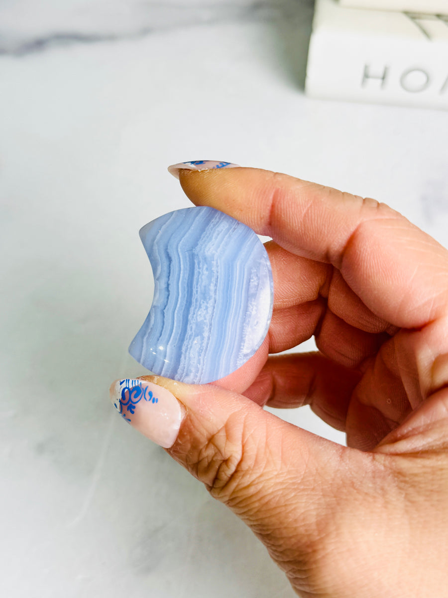 Blue Lace Agate Moon Carving