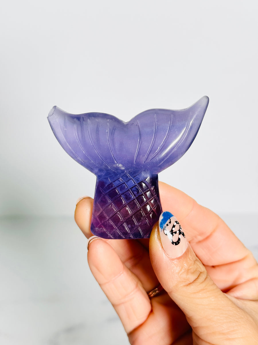 IMPERFECT Purple Fluorite Mermaid Tail Carving