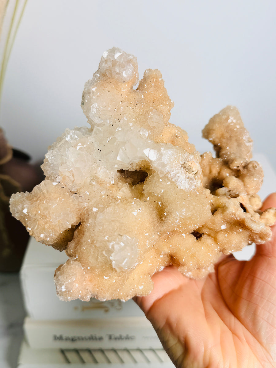 Pink Calcite on Gold Stand from Indonesia