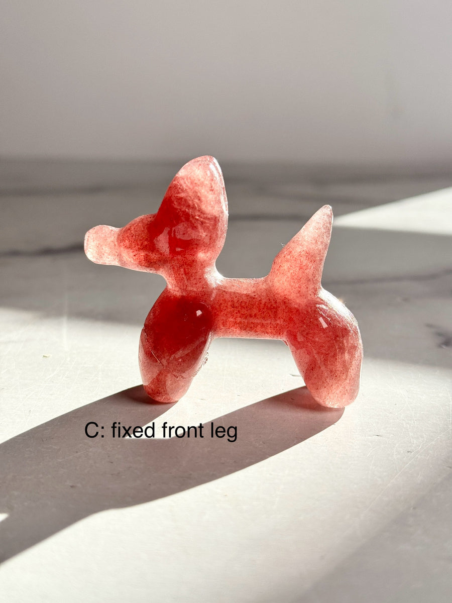 IMPERFECT Strawberry Quartz Balloon Dog Carving