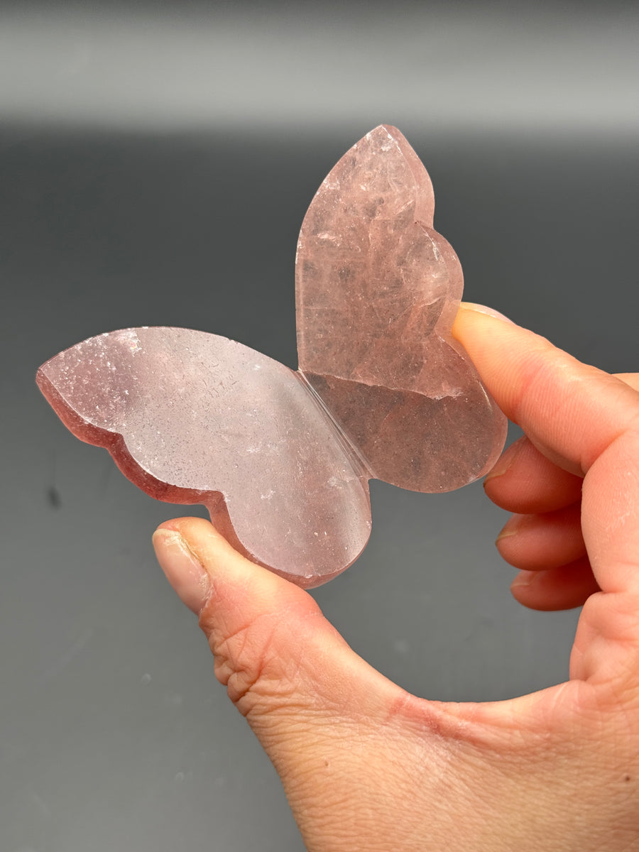 IMPERFECT - Strawberry Quartz 3D Butterfly Carving