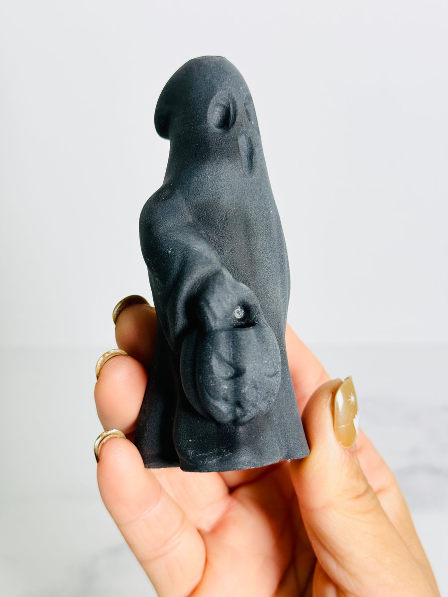 Black Obsidian Ghost with Jack O’ Lantern Carving