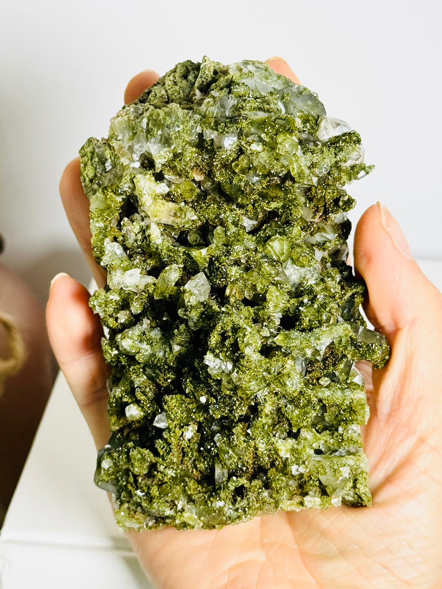 Forest Epidote with Quartz Cluster