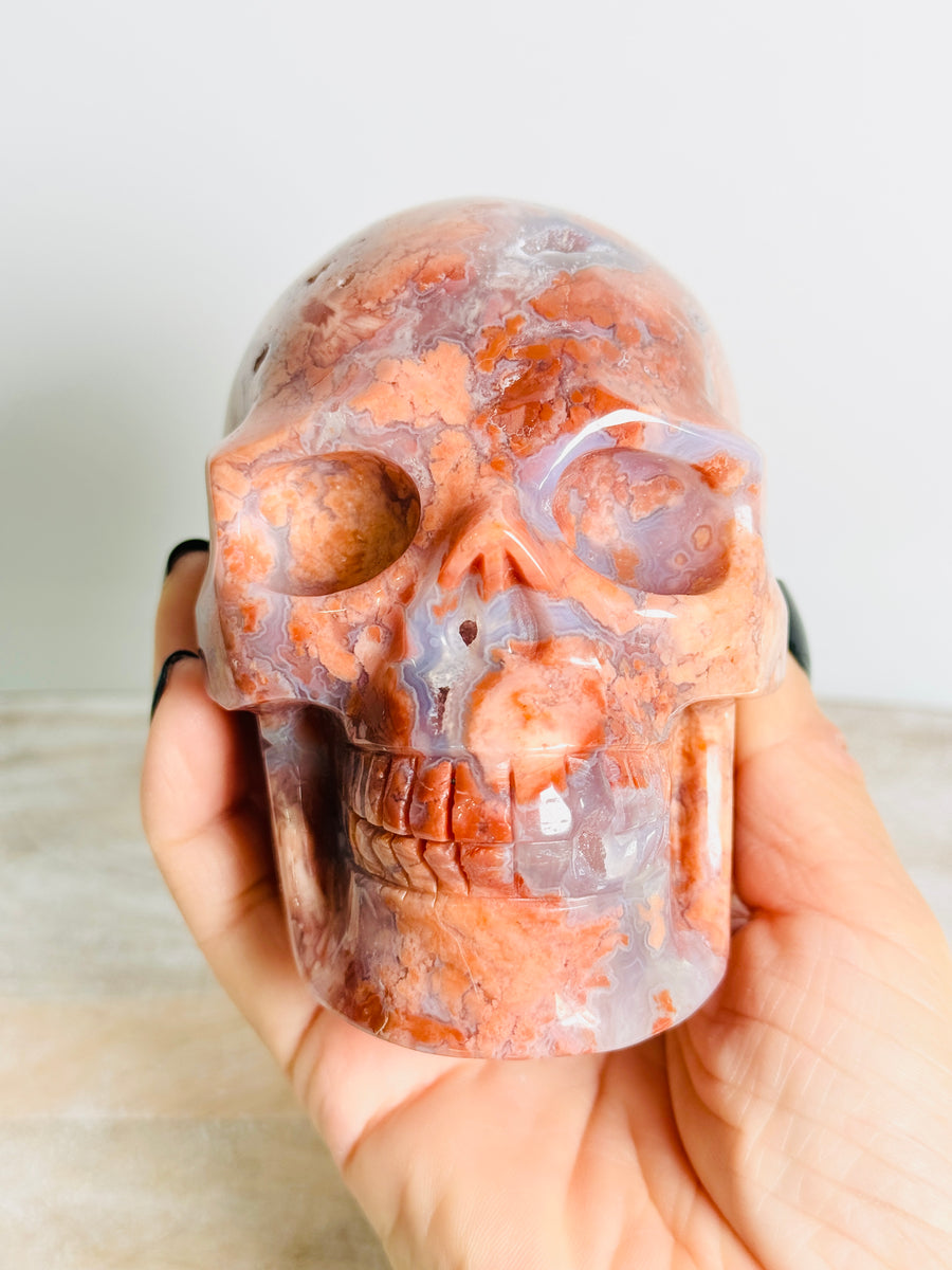 Cotton Candy Agate Skull Carving