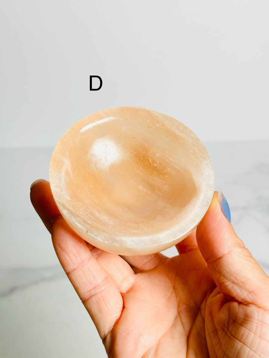 Peach Satin Spar (Selenite) Bowl Carving