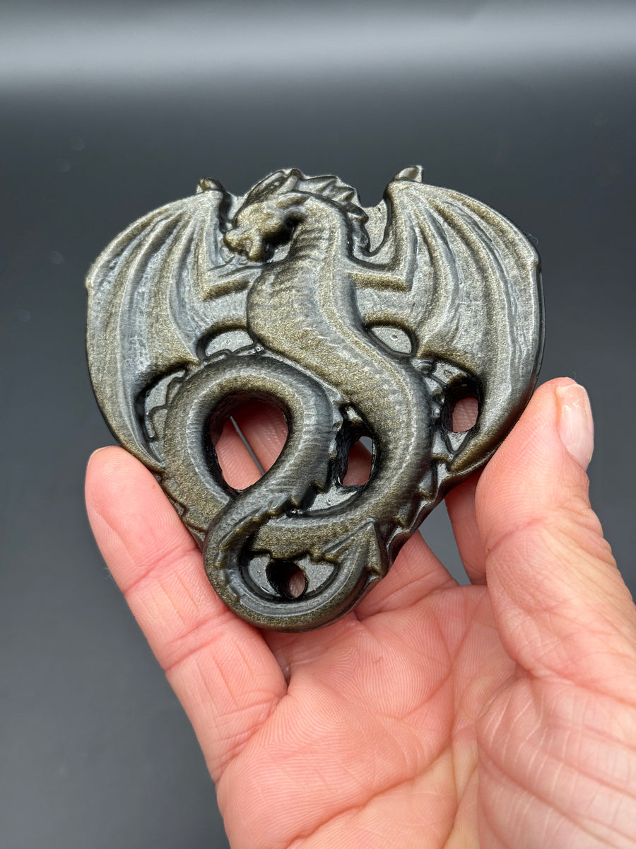 Gold Obsidian Dragon Carving