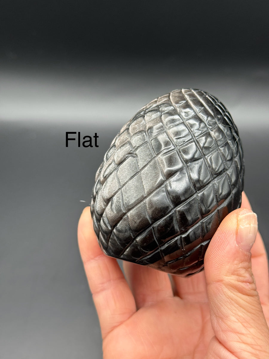 IMPERFECT - Silver Obsidian Dragon Egg Carving