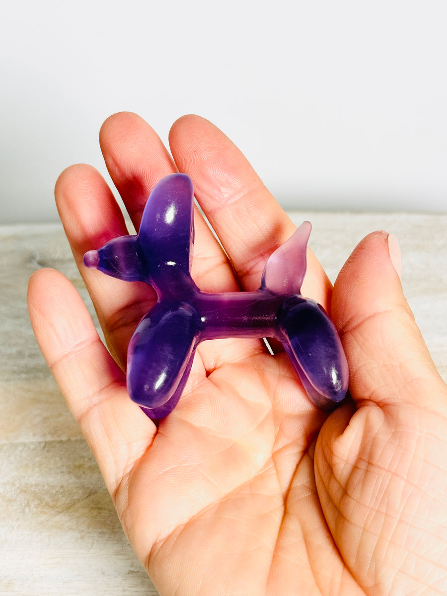 Purple Fluorite Balloon Dog Carving