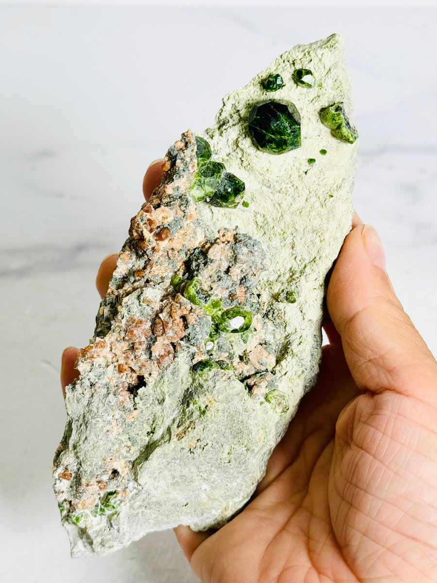 Green Demantoid Garnet on Matrix from Iran