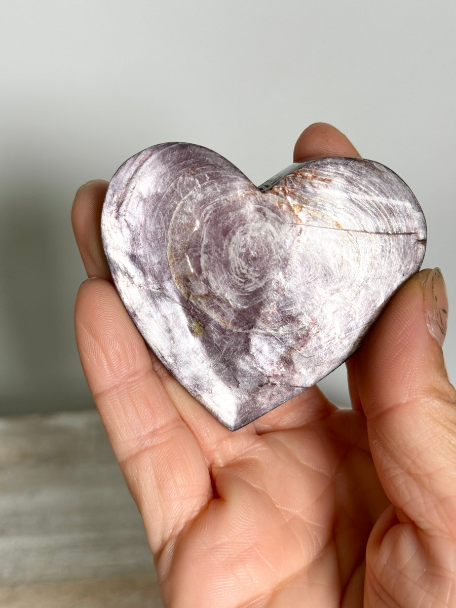 Purple Mica Heart Carving on Stand