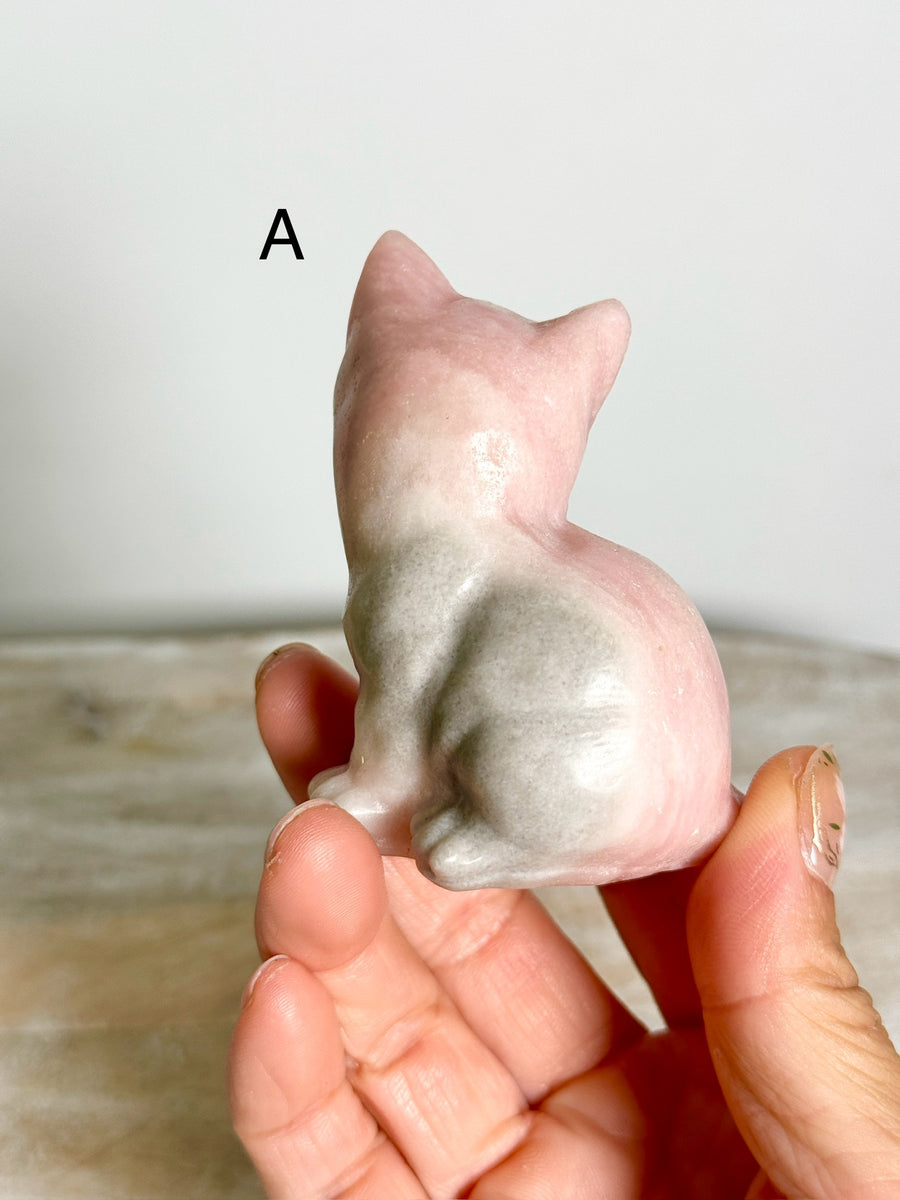 Pink Opal Cat Carving