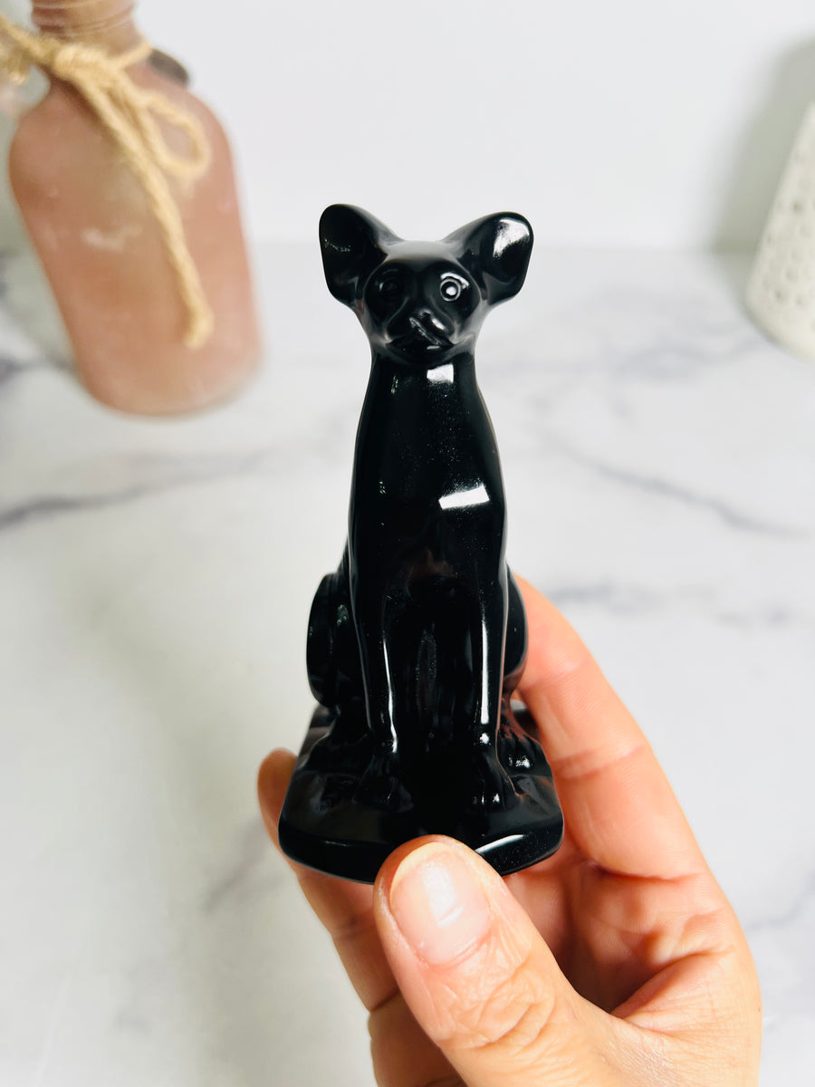 Black Obsidian Cat Carving