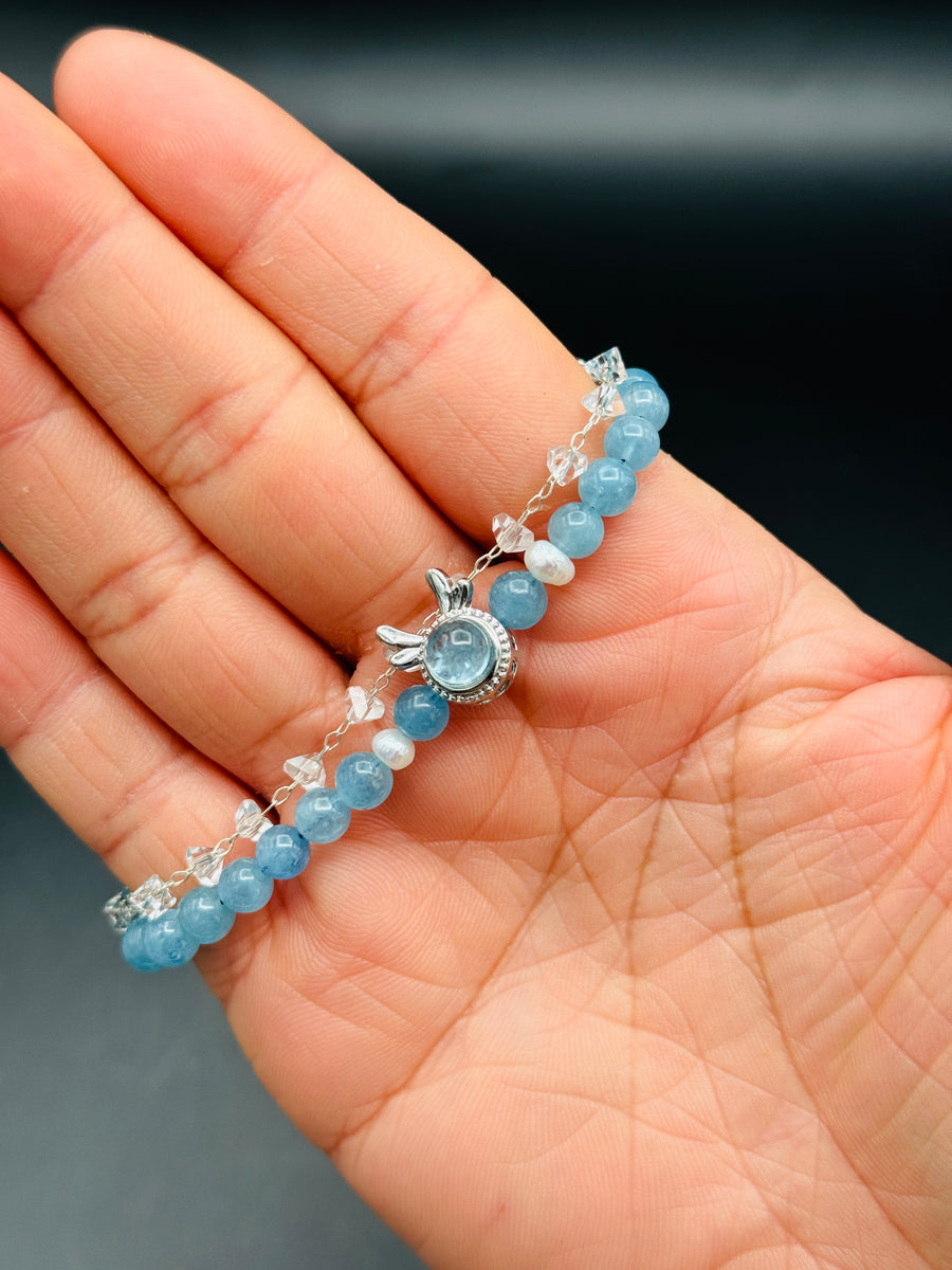 Aquamarine & Clear Quartz Antler Bracelet