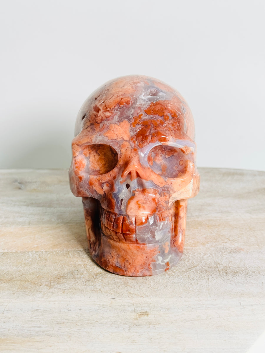 Cotton Candy Agate Skull Carving