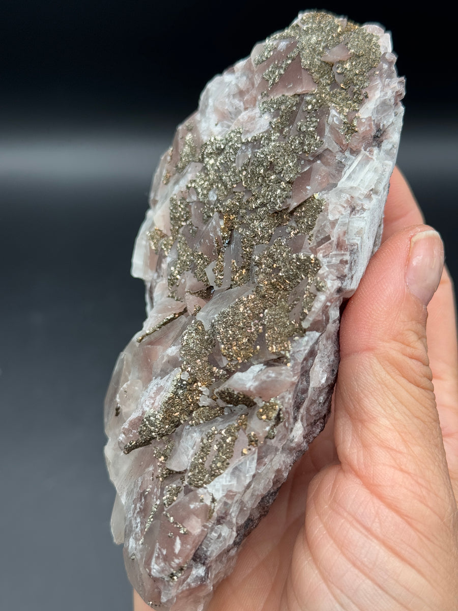 Pink Calcite with Pyrite Cluster