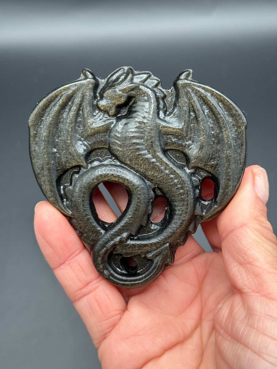 Gold Obsidian Dragon Carving