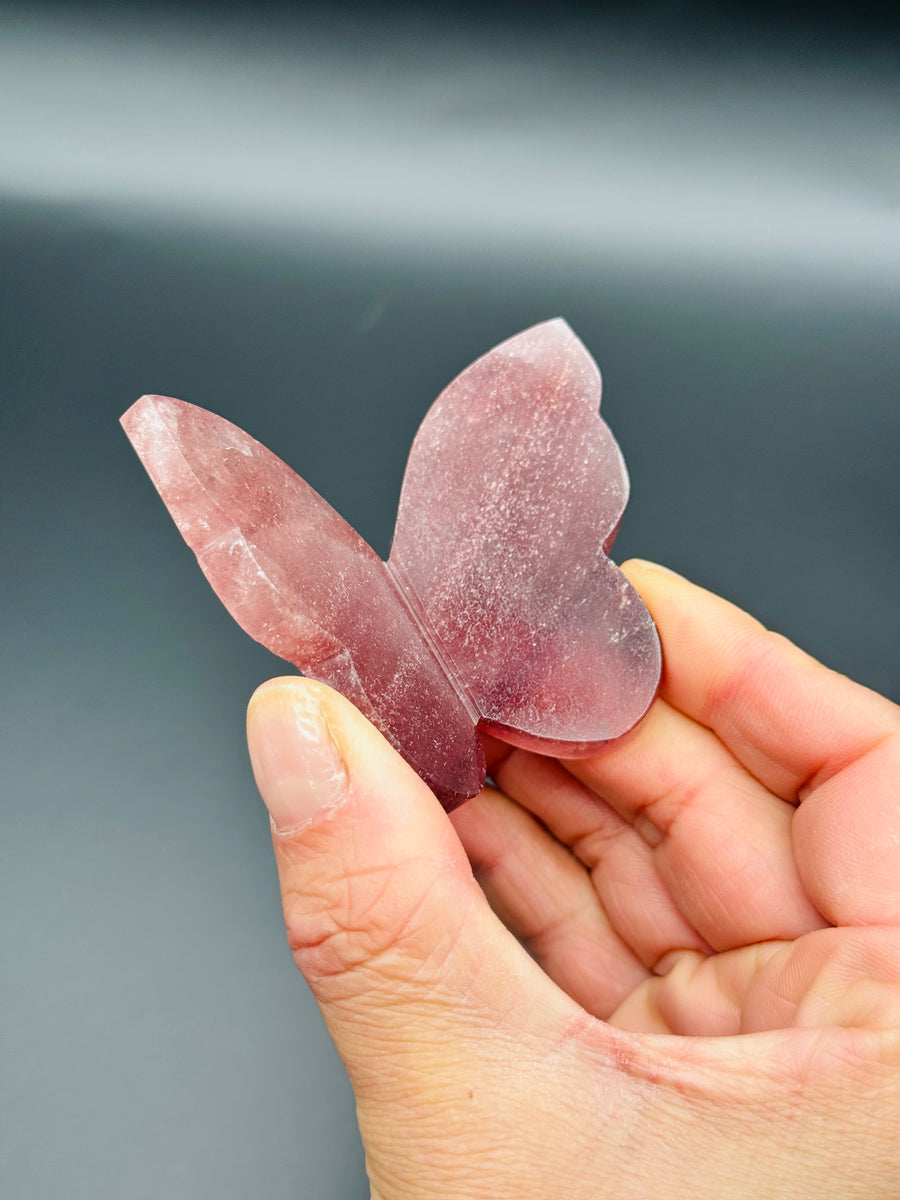 Strawberry Quartz 3D Butterfly Carving