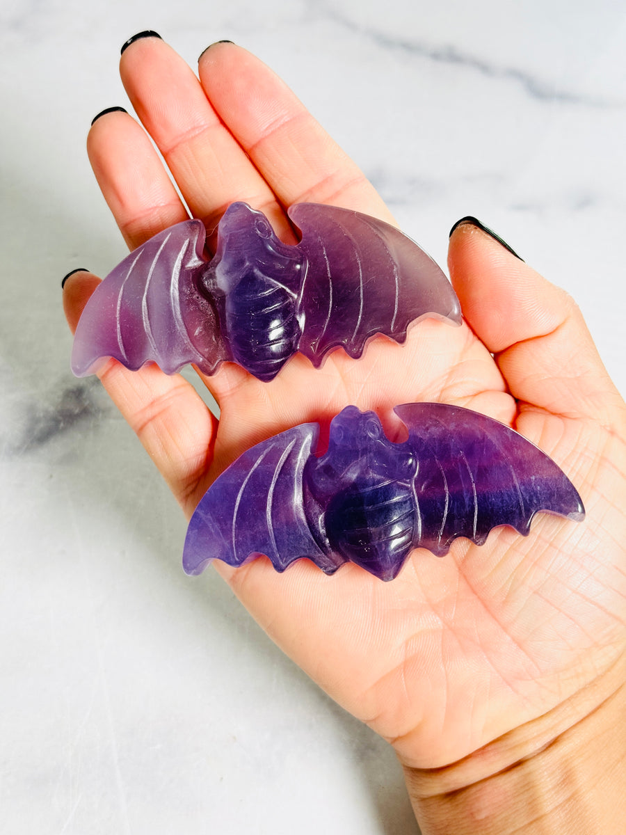 Purple Fluorite Bat Carving