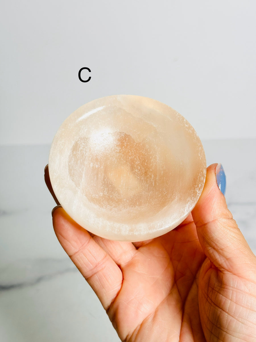 Peach Satin Spar (Selenite) Bowl Carving