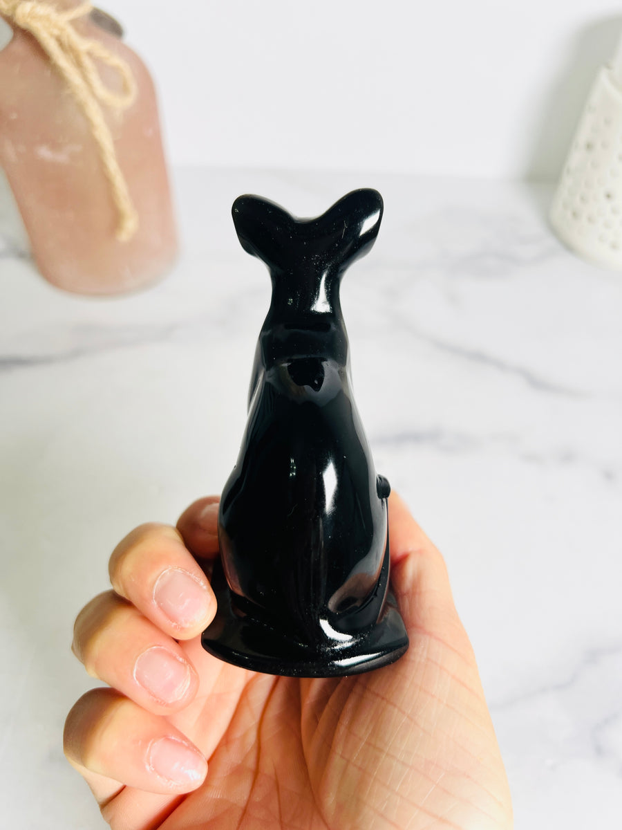 Black Obsidian Cat Carving