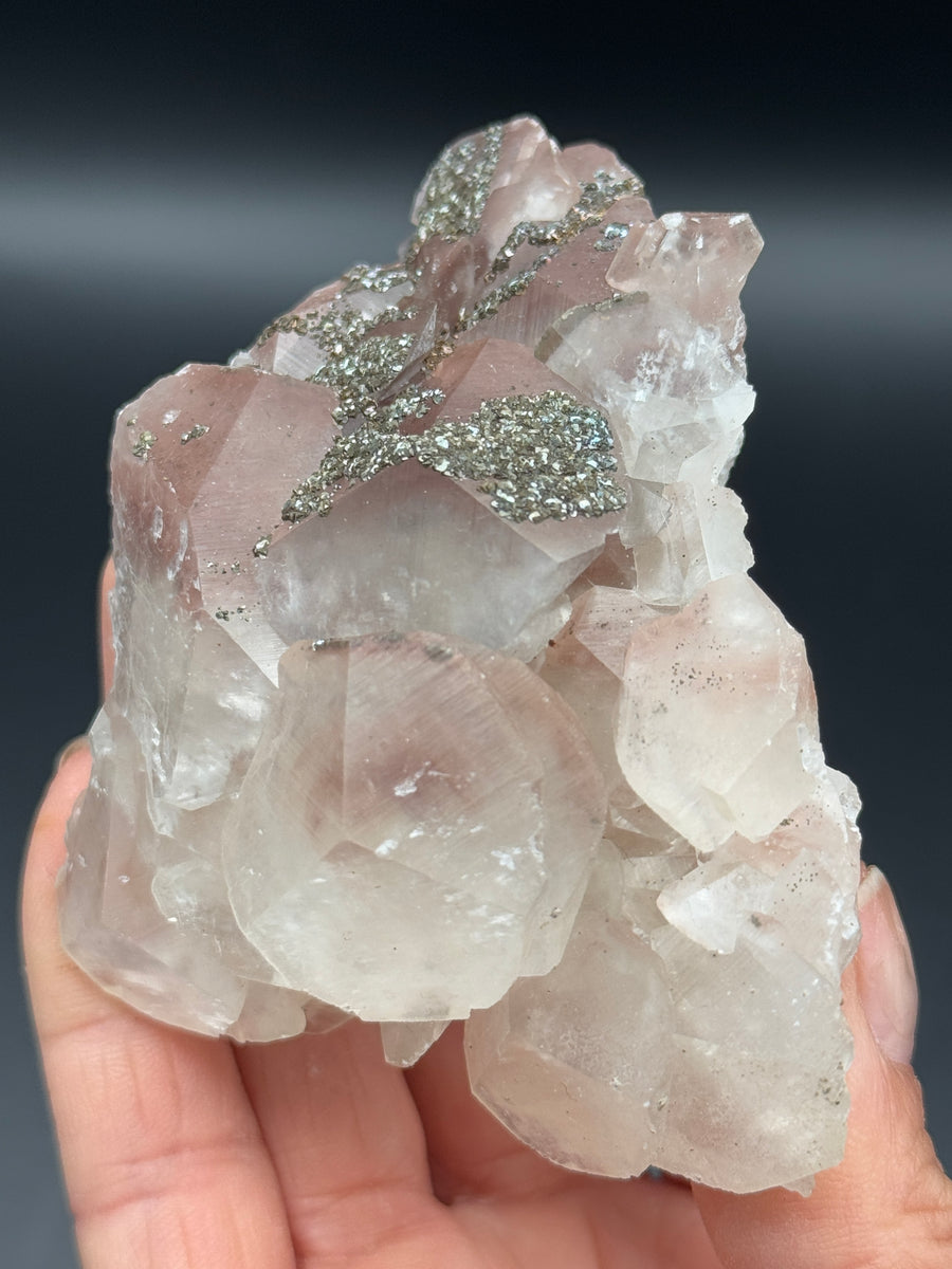 Pink Calcite with Pyrite Cluster