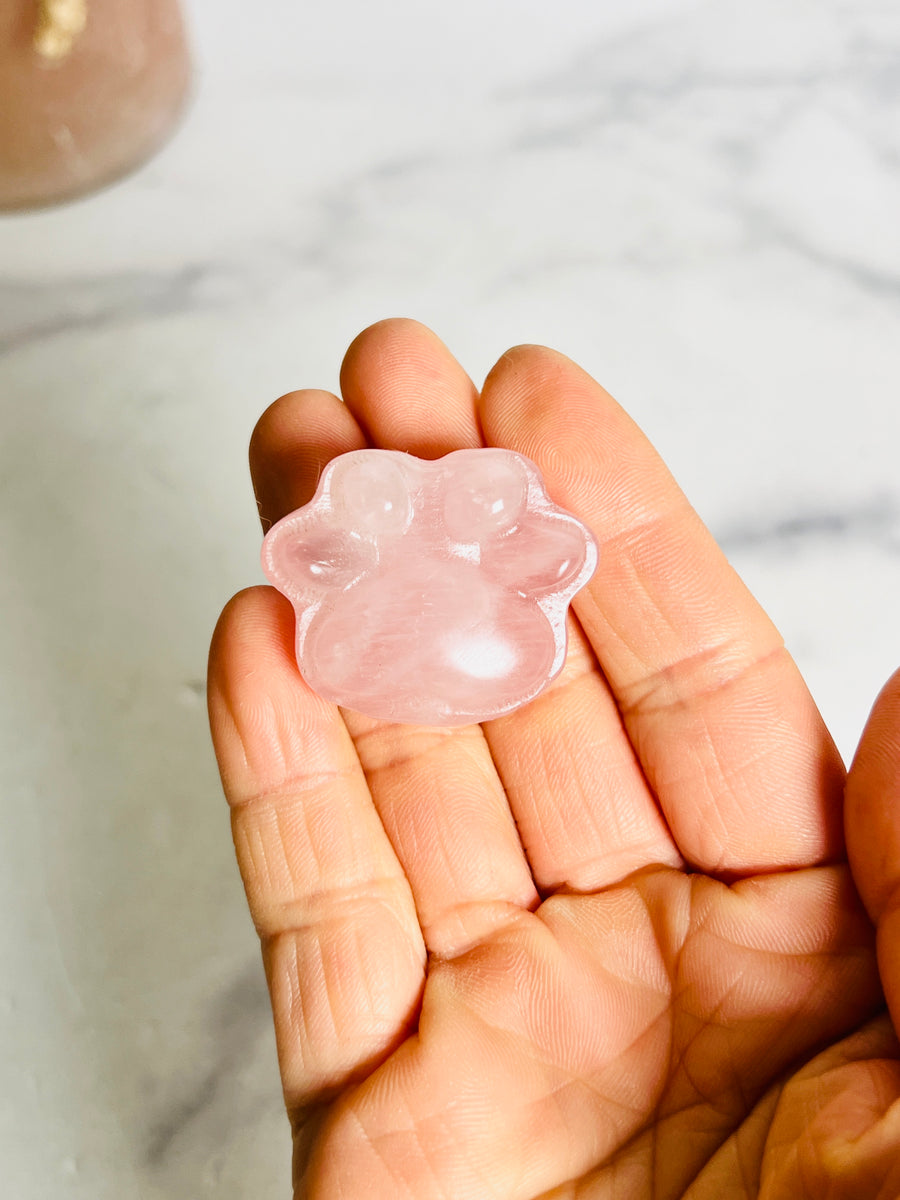 Rose or Smoky Quartz Paw Carving