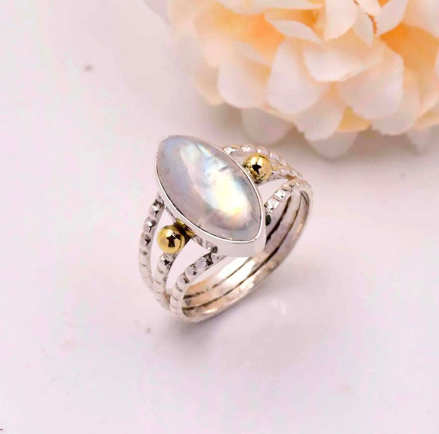 Moonstone Marquis Triple Band 925 Sterling Silver Ring