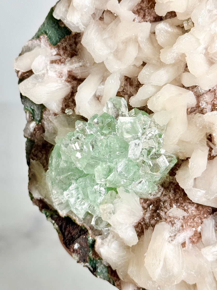 Green Apophyllite Flower with Stilbite